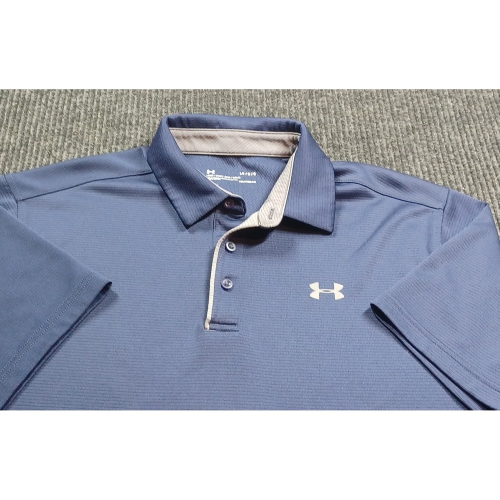 Under‎ Armour Navy Polo Shirt Men's L Polyester Loose Heatgear Short Sleeve